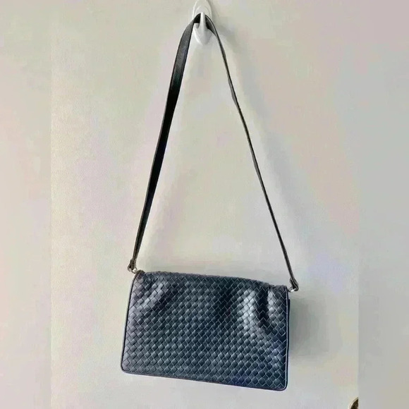Talbots Navy Blue Woven Leather Shoulder Bag - Picture 1 of 10